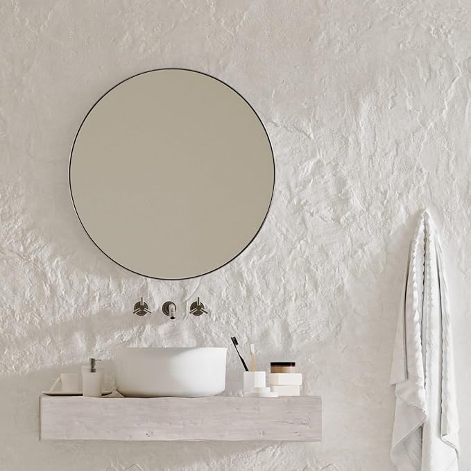 ANDY STAR 30" Round Brushed Nickel Bathroom Mirror, Silver Wall Mirror for Bathroom,Metal Round Circle Mirror for Wall, Bathroom (Premium Stainless Steel Frame)
