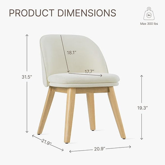 Wooden Dining Chairs Set of 2, Fabric Upholstered Modern Dining Room Chairs with Double-Layer Thick Seat Cushion & Ergonomic Backrest for Restaurant, Kitchen and Café, Beige