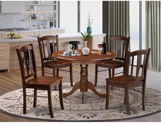 East West Furniture HLDL5-MAH-W 5 Piece Kitchen Table Set for 4 Includes a Round Dining Table with Pedestal and 4 Dining Room Chairs, 42x42 Inch, Mahogany