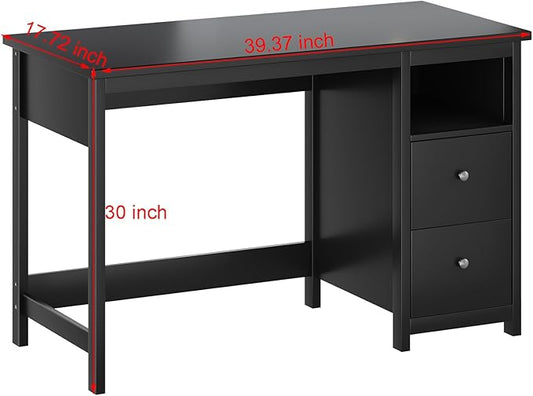 Desk with Drawers,Modern Small Computer Desk for Home Office with Storage Drawers, Makeup Vanity Desk Dressing Table for Bedroom,Filing Cabinet Writing Table PC Desks for Study (Black, 39.3")