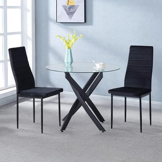 Round Tempered Glass Dining Table for 2-4 with Metal Legs, 35.5 in Modern Small Kitchen Table for Kitchen Dining Room (Black)