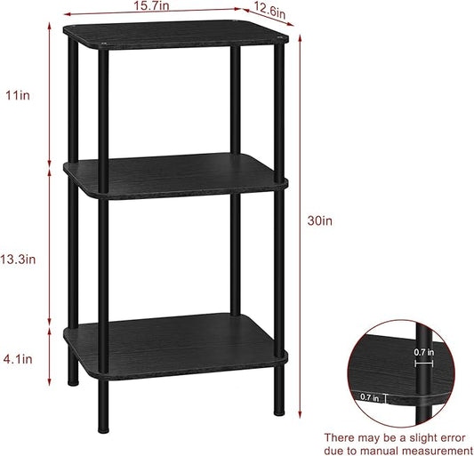 smusei 3 Tier Small End Table Tall Telephone Table with Storage Shelves Black Sidetable for Small Spaces Tall Night Stand Table for Bedroom, Living Room, Office, Sofa Couch