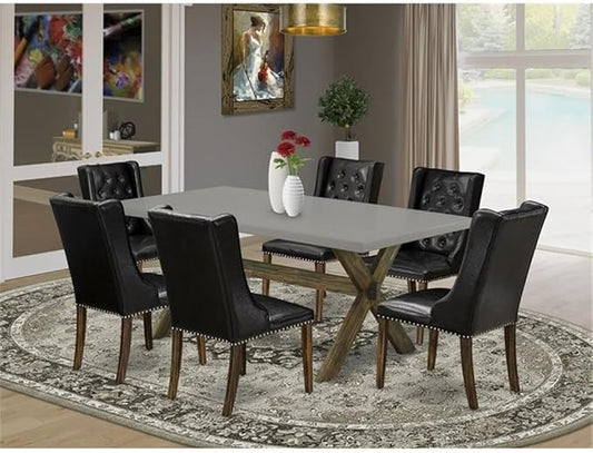 East West Furniture X797FO749-7 7 Piece Kitchen Table Set Consist of a Rectangle Dining Table with X-Legs and 6 Black Faux Leather Parson Dining Room Chairs, 40x72 Inch, Multi-Color