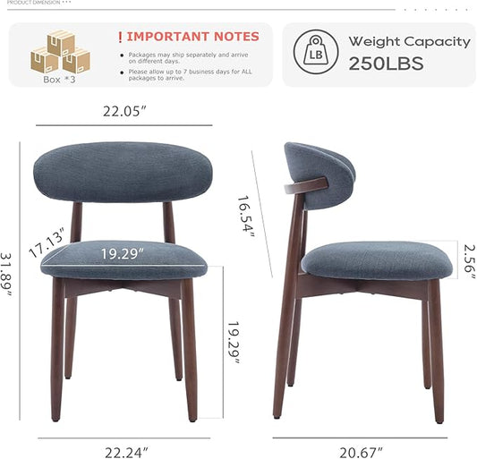 COLAMY Wooden Dining Chairs Set of 6, Modern Fabric Upholstered Dining Room Chair, Farmhouse Kitchen Chairs with Foot Pegs, Blue