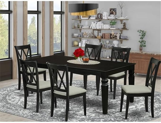 East West Furniture LGCL7-BLK-C 7 Piece Kitchen Table & Chairs Set Consist of a Rectangle Butterfly Leaf Dining Table and 6 Linen Fabric Upholstered Chairs, 42x84 Inch, Black