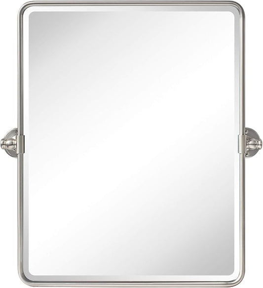 TEHOME 20 x 24 inch Farmhouse Nickel Metal Framed Pivot Rectangle Bathroom Mirror Rounded Rectangluar Tilting Beveled Vanity Mirrors for Wall