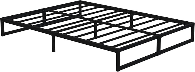 12 Inch Bed Frame Queen Size Heavy Duty Steel Slat Support Metal Platform Queen Bed Frame No Box Spring Needed, Easy Assembly, Black