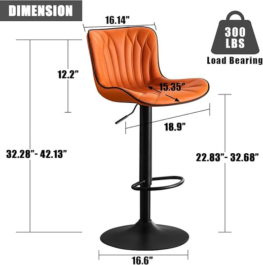 YOUNIKE Orange Bar Stools Set of 2 Faux Leather Upholstered Counter Height Barstools Swivel Modern Kitchen Bar Chairs with High Backs Adjustable Tall sillas para barra de cocina for Breakfast Island