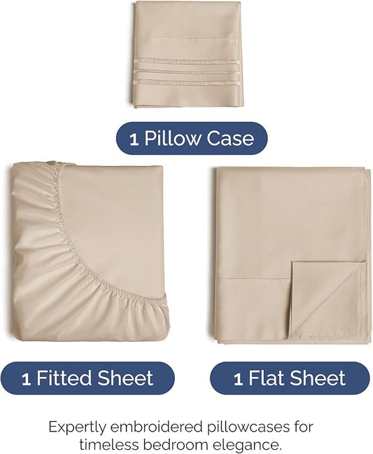 Twin XL Size 3 Piece Sheet Set - Comfy Breathable & Cooling Bed Sheets Set - Hotel Luxury Bedding for Women, Men, Kids, Teens, Boys & Girls - Deep Pockets, Ultra-Soft, Wrinkle Free - Oeko-Tex - Wheat