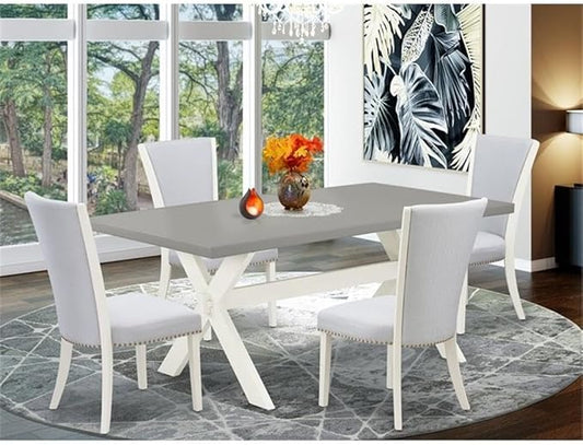 East West Furniture X097VE005-5 5 Piece Dining Room Table Set Includes a Rectangle Dining Table with X-Legs and 4 Grey Linen Fabric Upholstered Parson Chairs, 40x72 Inch, Multi-Color
