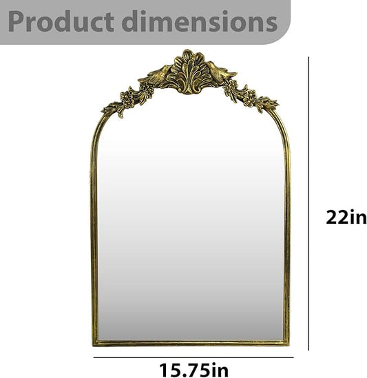 Retro Palace Style Mirror, Antique French Retro Arch Mirror, Suitable for Bathroom, Living Room, Bedroom, Fireplace, Corridor,Can be Used for Decoration