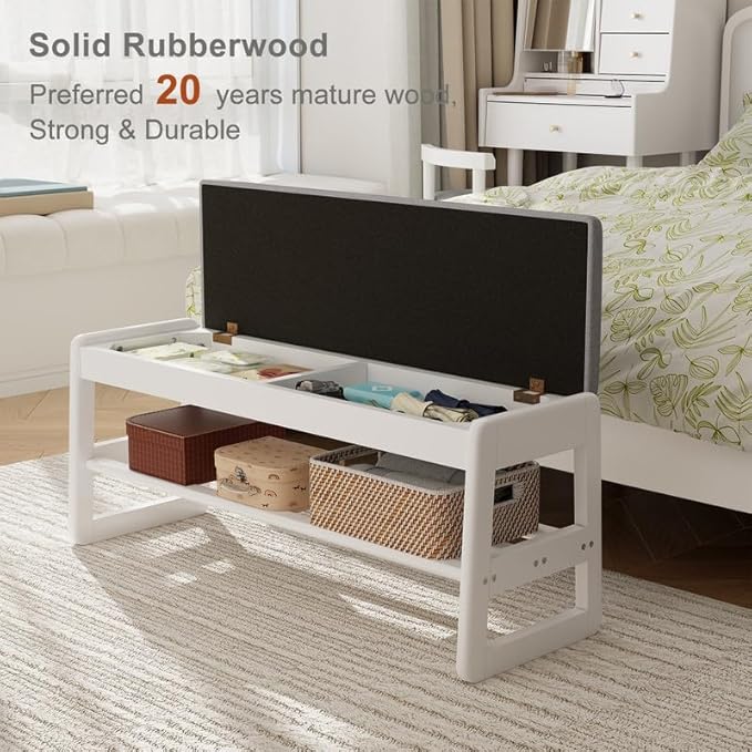 Shoe Rack Bench with Cushion,2 Tiers Shoe Bench with Flip-Top Storage,Wood Shoe Rack for Entryway,Hallway(White,39.3")