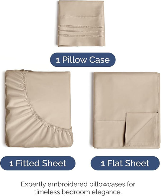 Twin Size 3 Piece Sheet Set - Comfy Breathable & Cooling Bed Sheets Set - Hotel Luxury Bedding for Women, Men, Kids, Teens, Boys & Girls - Deep Pockets, Ultra-Soft and Wrinkle Free - Oeko-Tex - Cream