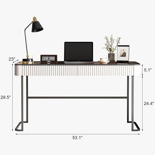 Lartis Home Office Desk Computer Desk Pale Pink Writing Desk - Makeup Vanity no Mirror Intelligent Socket with USB Port Compartmentalized Storage
