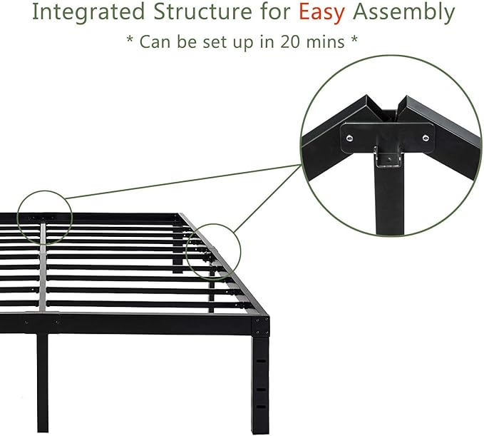 45MinST 18 Inch Platform Bed Frame/Easy Assembly Mattress Foundation / 3000lbs Heavy Duty Steel Slat/Noise Free/No Box Spring Needed,Full