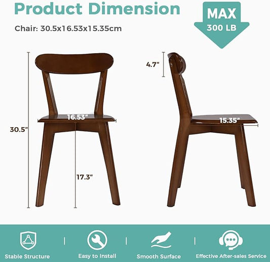 Solid Wood Dining Chairs Set of 4, Farmhouse Kitchen Chairs with Oak Backrest, Wooden Dining Room Chairs for Dining Room, Living Room, Non-Slip Foot Pads, Walnut