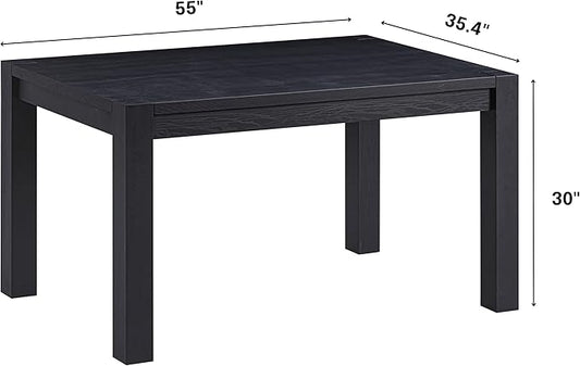 NTC Block 55 Inch Modern Farmhouse Dining Table, Rectangular Dinner Table for Dining Room, Living Room Furniture, Effortless Assembly, Burnt Black