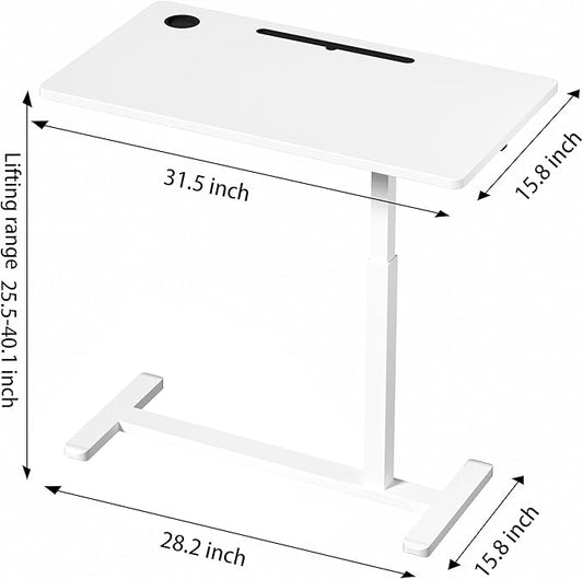 Home Office Desks Height Adjustable with 360° Moveable Hidden Wheels,Multifunctional Pneumatic Laptop Desk Suitable for Sofa、Bedside、Study and Work Use,White