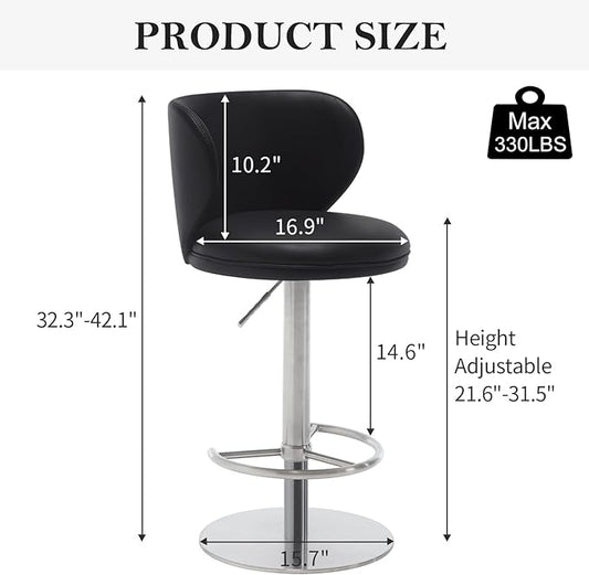 RAINMOOD Bar Stools,Adjustable Stainless Steel Swivel Barstools,Faux Leather Upholstered Bar Chair with Back and Footrest, for Bar, Kitchen Counter, Dining Room