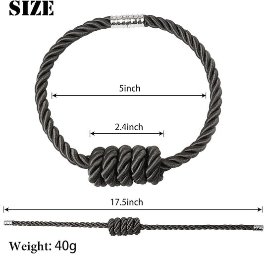 BEL AVENIR Magnetic Curtain Tiebacks, Decorative Drapery Holdbacks Modern Woven Tie-Backs with Exquisite Knot (Charcoal, 6 Pack)