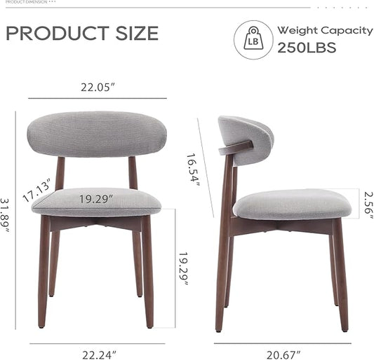 COLAMY Wooden Dining Chairs Set of 2, Modern Fabric Upholstered Dining Room Chair, Farmhouse Kitchen Chairs with Foot Pegs, Light Grey