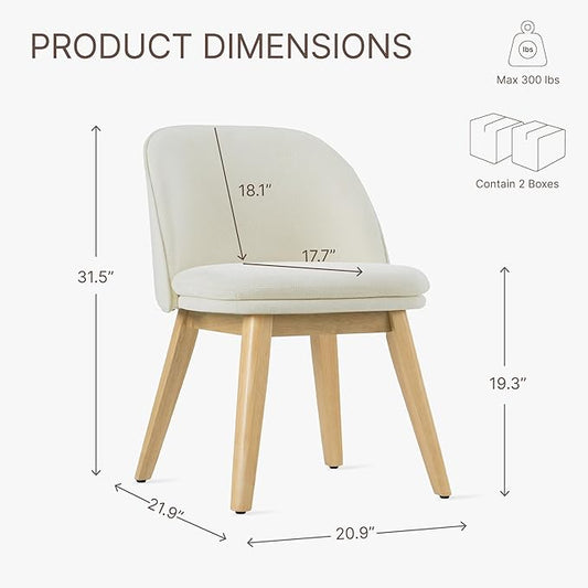 Wooden Dining Chairs Set of 4, Fabric Upholstered Modern Dining Room Chairs with Double-Layer Thick Seat Cushion & Ergonomic Backrest for Restaurant, Kitchen and Café, 2 Boxs