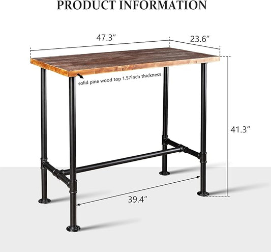 5 Pieces Industrial Dining Table Set Rustic Rectangular High Pub Table with Chairs Farmhouse Meeting Computer Desk and Stools for Office