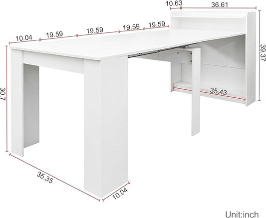 118" Extendable Dining Table for 6-10 Person, Wooden Folding Narrow Dining Room Table, Farmhouse Extendable Console Table for Gatherings, Meeting, Dining Office Areas White