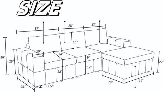 Sectional Couches for Living Room, 102″ Modular Sectional Sofa with Ottoman, Modern Small L Shaped Couch with Chaise for Bedroom, Brown