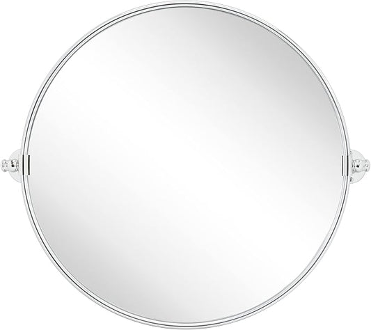 TEHOME Round Pivot Bathroom Mirror Chrome Circle Metal Framed Tilting Vanity Mirrors for Wall