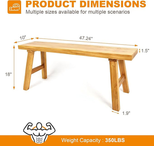 Farmhouse Solid Wood Bench: Long Rustic Indoor Narrow Wooden Bench for Entryway,Living Room, Dining Room,End of Bed,Hallway (47" Lx10 Wx18 H)