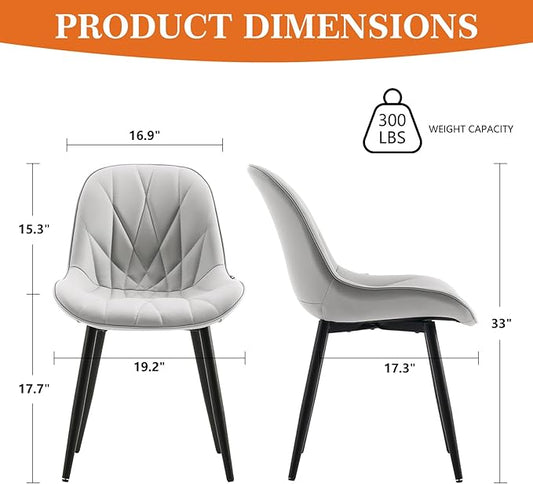 Rowill Dining Chairs Set of 2 - Modern Kitchen Chairs with Soft Backrest, Sturdy Metal Legs & Non-Slip Pads, Suitable for Home Kitchen, Faux Leather Upholstered Seats for Dining Room, Grey