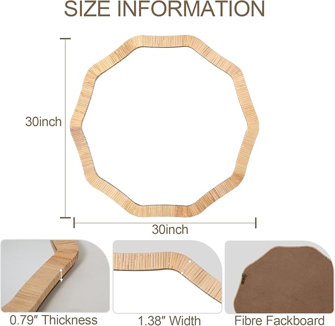 ULIKE Rattan Mirror for Wall, Bathroom 30 Inch Rustic Farmhouse Wall Decor with Handmade Wicker Frame, Boho Woven Mirror for Nursery Bedroom Living Room Entryway