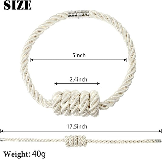 BEL AVENIR Magnetic Curtain Tiebacks, Decorative Drapery Holdbacks Modern Woven Tie-Backs with Exquisite Knot (Beige, 6 Pack)
