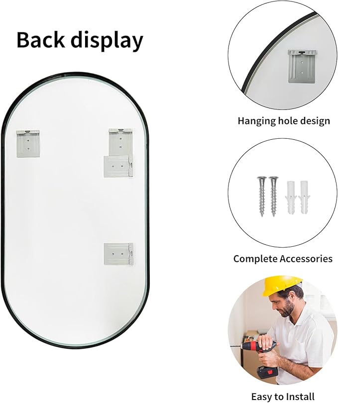 LAIYA 36x24inch Oval Wall Bathroom Mirror with Black Aluminum Frame,Wall Mounted Oval Vanity Mirrors, Explosion-Proof Glass, Waterproof Design, Easy Installation,Horizontally/Vertically