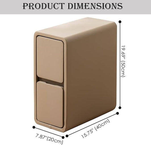 Narrow Nightstand, Solid Wood Night Stand for Small Spaces, Couch, Khaki Color 7.87in Wide