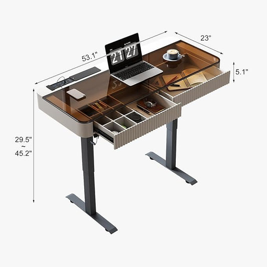 Lartis Office Desk, Electric Computer Lift Table Standing Desk with Drawer Charging USB Port, Home Office Laptop Table with Drawer