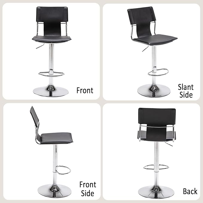 Sidanli Swivel Barstools Set of 2, Adjustable Barstools Set of 2,Faux Leather Bar Chairs for Kitchen Island, Hydraulic Counter Height Bar Stools with Backrest, Black