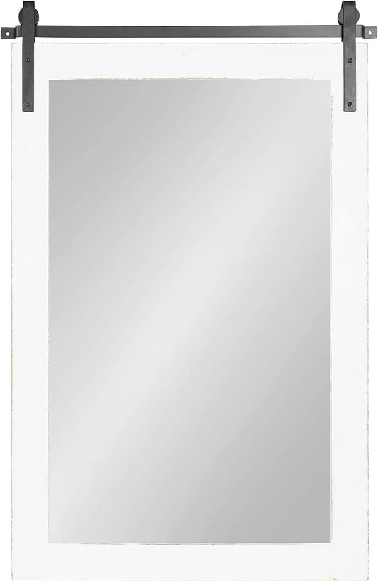 Kate and Laurel Cates Farmhouse Wood Framed Wall Mirror, 24 x 38, White, Barn Door-Inspired Rustic Mirrors for Wall