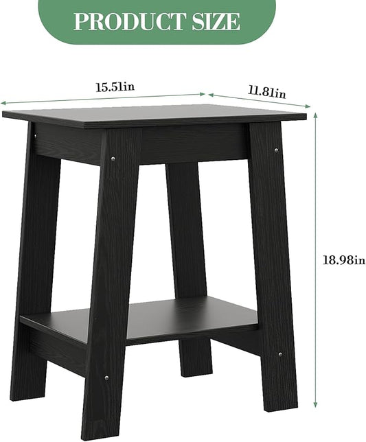 End Table with Double Storage Shelves, Small Space Side Table for Farmhouse Bedroom, Studio Apartment, Entryway, Brown
