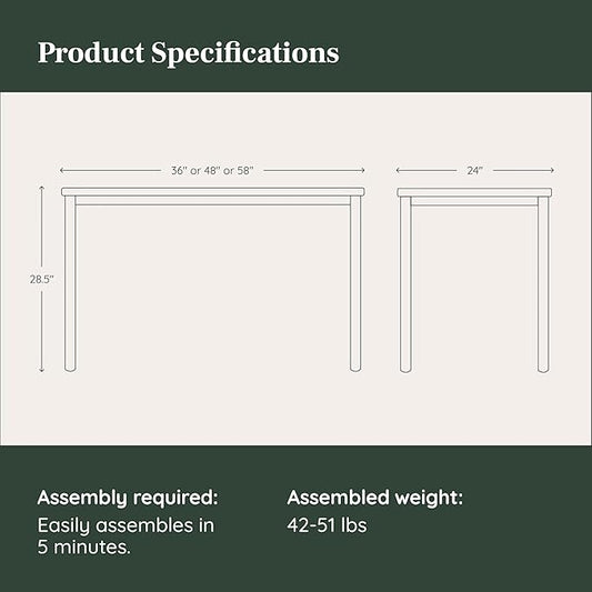 Branch Daily Desk - Functional at Home Office Desk with Effortless Assembly, Timeless Design, Rounded Corners, and Built-in Cable Notch - 58” W x 27” H x 24” D - White