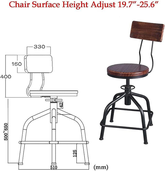 Topower Farmhouse Kitchen Stool, Industrial Counter Stool, Kitchen Deco Round Seat Standard Height Adjustable Swivel Bar Stools with Backrest Indoor House Design Wood Backrest Black Set of 2