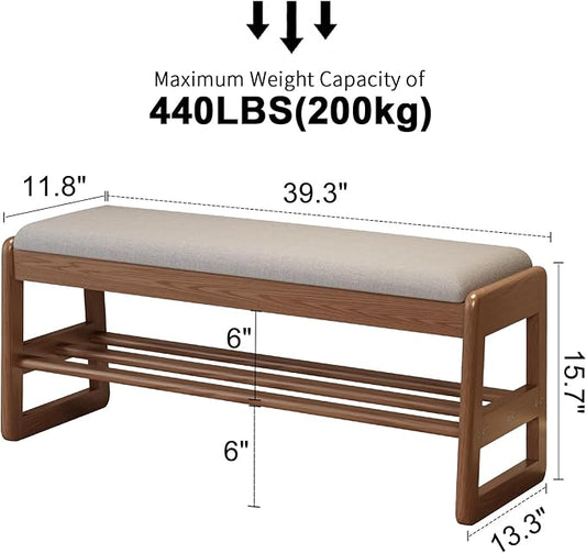 Shoe Rack Bench with Cushion, 2 Tiers Shoe Bench with Flip-Top Storage,Wood Shoe Rack for Entryway,Hallway(Walnut,39.3")