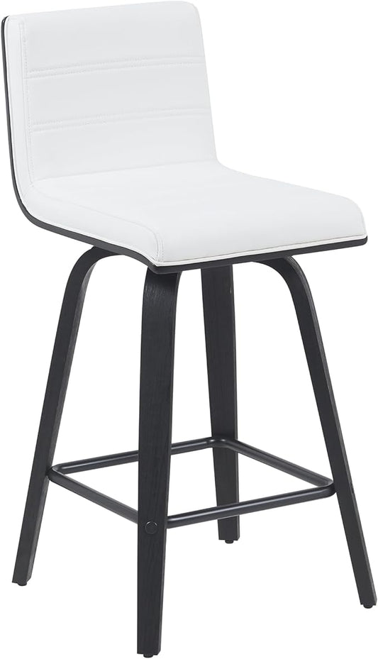 Vienna Modern Counter Height Swivel Bar Stool with Snow White Faux Leather Seat and Black Brushed Wood Frame Set of 4