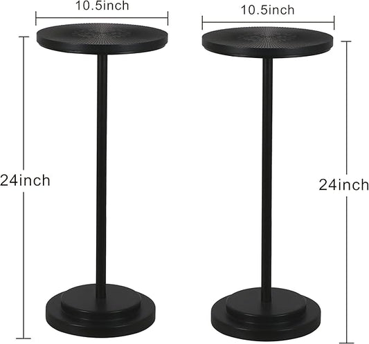 Drink Table Set of 2, Small Round Pedestal Side Table with Carved Top for Living Room, Bedroom, Small Space, Corners and Office, Black