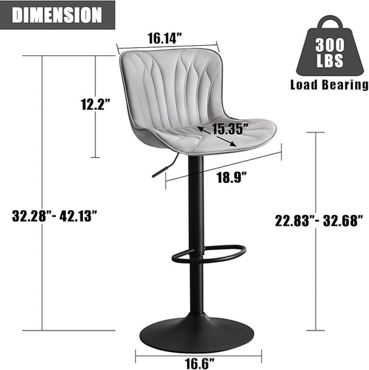YOUNIKE Grey Bar Stools Set of 2 Modern Kitchen Counter Height Bar Chairs with Backs Faux Leather Upholstered Barstools Swivel Tall Adjustable Padded Breakfast Island Chair with Sturdy Metal Leg