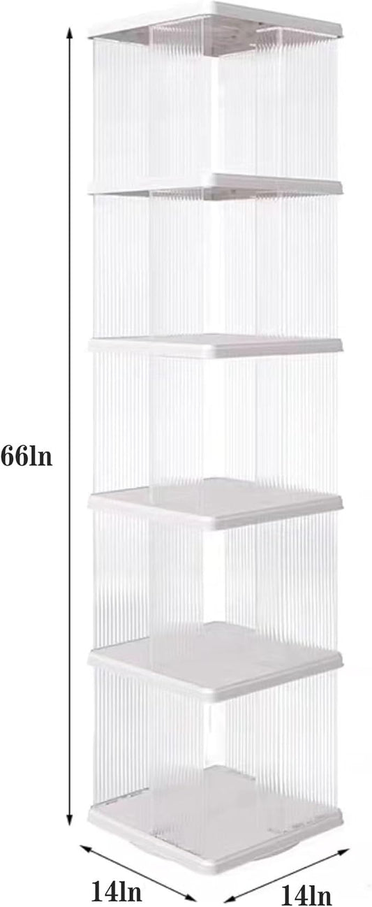 Rotating Bookshelf Tower,360° Rotating Bookshelf,66 inch High Small Space Revolving Bookcase, Suitable for Spinning Bookshelf Tower in Home and Office (White, 5 Tier, 14x14x66)