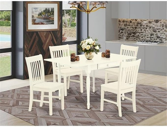East West Furniture MZNO5-LWH-W 5 Piece Kitchen Table & Chairs Set Includes a Rectangle Dining Table with Dropleaf and 4 Dining Room Chairs, 36x54 Inch, Linen White