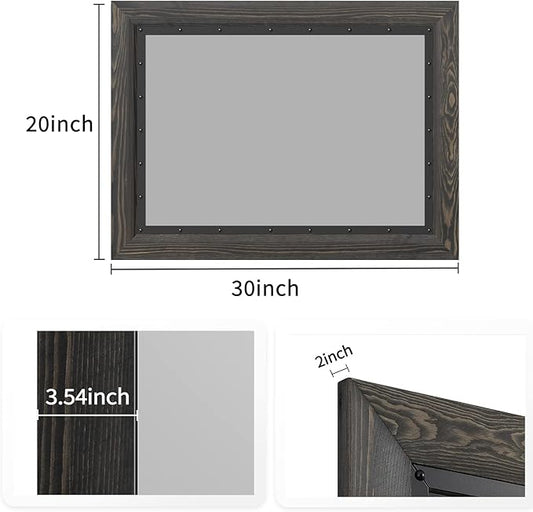 YOSHOOT Rustic Wooden Framed Wall Mirror, 30"x20", Natural Wood and Iron Bathroom Vanity Mirror for Farmhouse Decor, Vertical or Horizontal Hanging