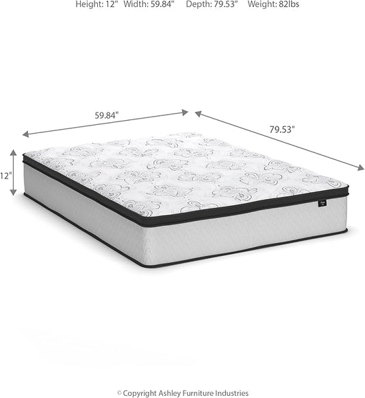Signature Design by Ashley Queen Size Chime 12 Inch Medium Firm Hybrid Mattress with Cooling Gel Memory Foam for Pressure Relief, Fiberglass Free, Mattress In A Box